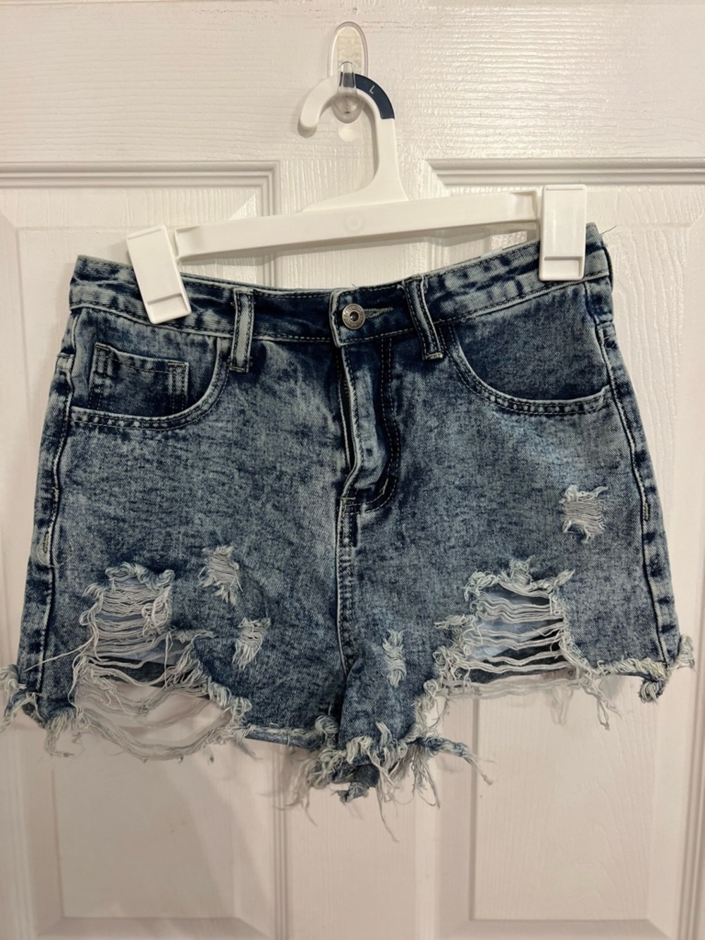 Women's Distressed Acid Wash Denim Shorts - Blue